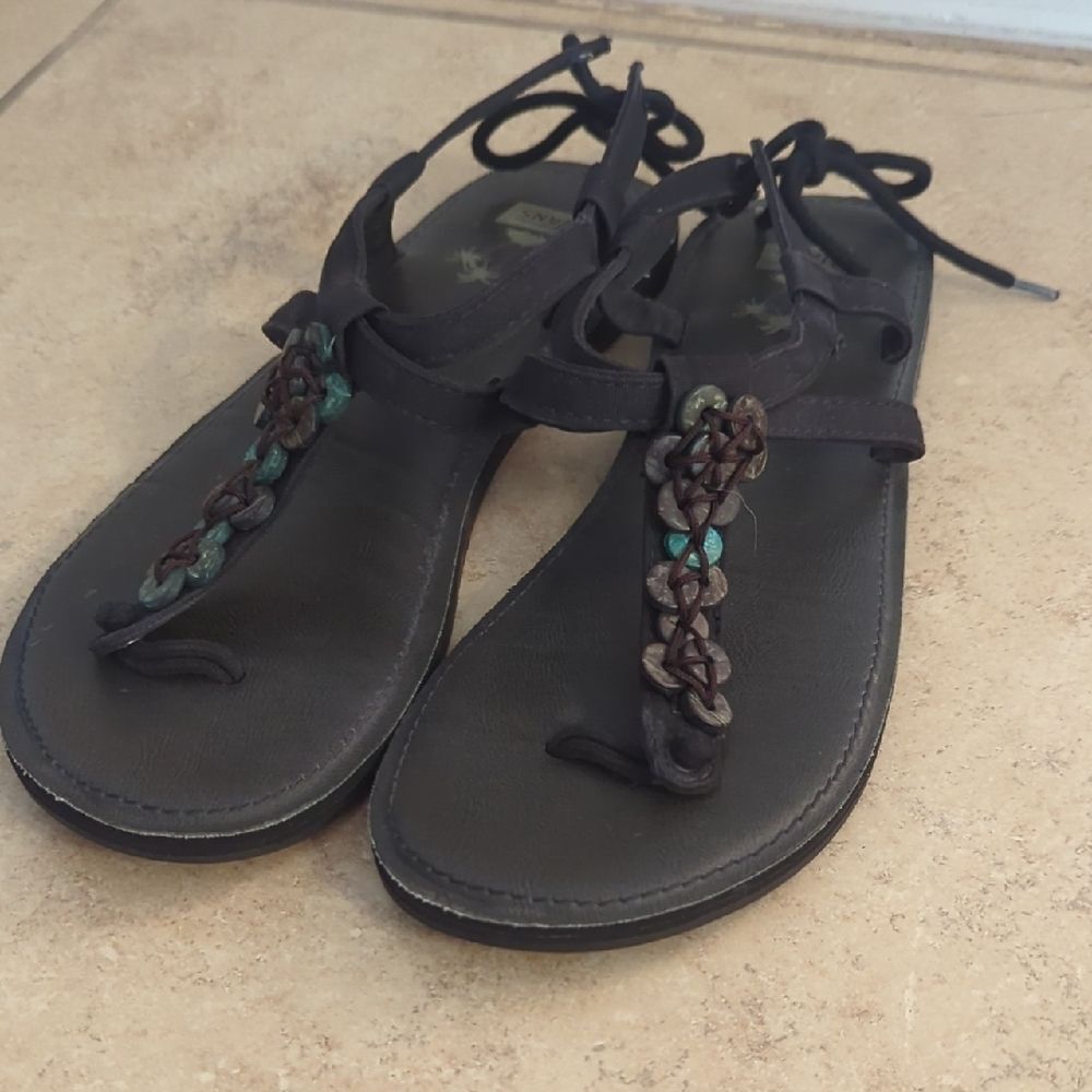 Van's Beaded Black Sandals with Braided Detail